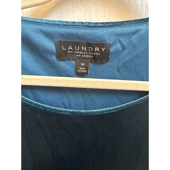 Laundry Shelli Segal Velvet Dress Teal Blue Tulip Sleeve Shift Mini Dress Sz 10 - Picture 2 of 6